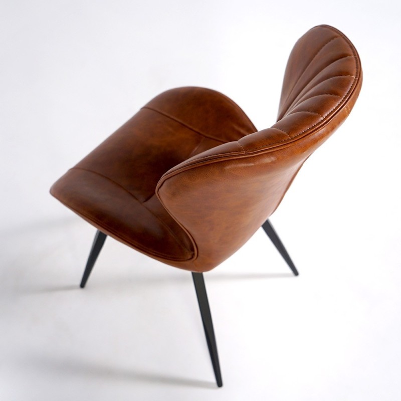 Chaise de salle à manger en cuir synthétique marron et pieds en métal noir - Harmonia