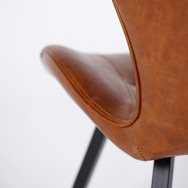 Chaise de salle à manger en cuir synthétique marron et pieds en métal noir - Harmonia