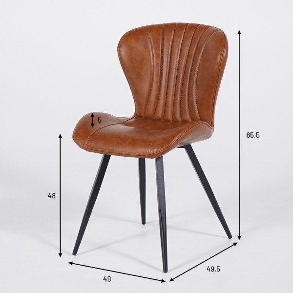 Chaise de salle à manger en cuir synthétique marron et pieds en métal noir - Harmonia