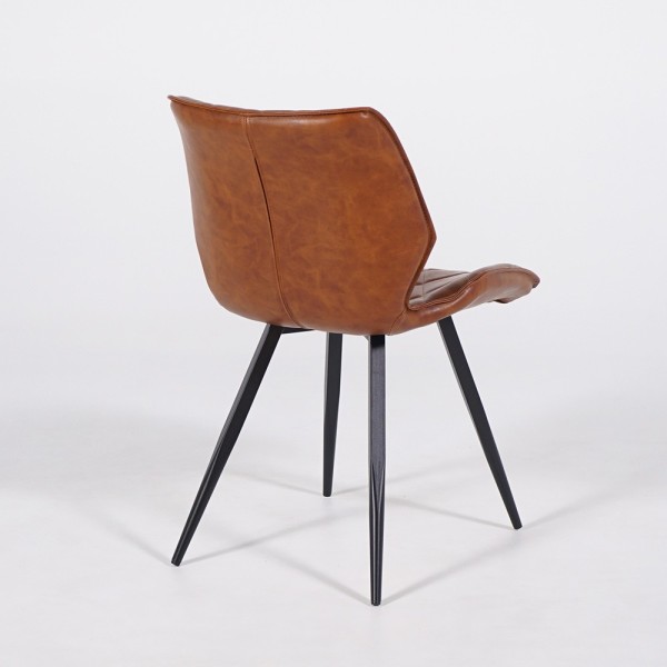 Chaise de salle à manger en cuir synthétique marron et pieds en métal noir - Luna