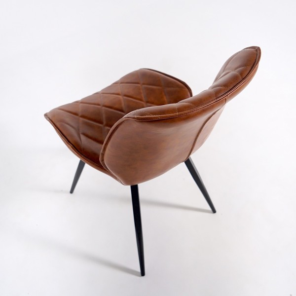 Chaise de salle à manger en cuir synthétique marron et pieds en métal noir - Luna