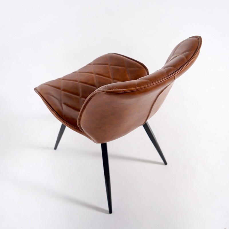 Chaise de salle à manger en cuir synthétique marron et pieds en métal noir - Luna