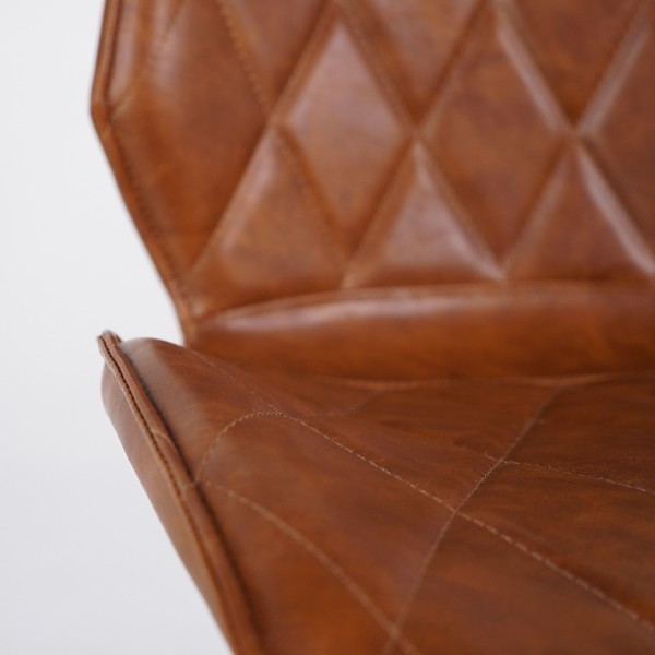 Chaise de salle à manger en cuir synthétique marron et pieds en métal noir - Luna