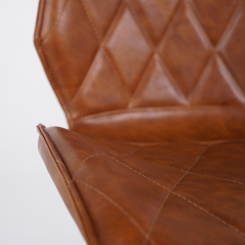 Chaise de salle à manger en cuir synthétique marron et pieds en métal noir - Luna