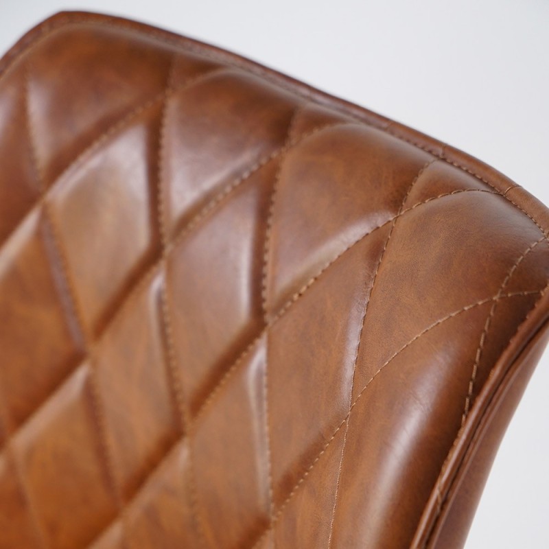 Chaise de salle à manger en cuir synthétique marron et pieds en métal noir - Luna