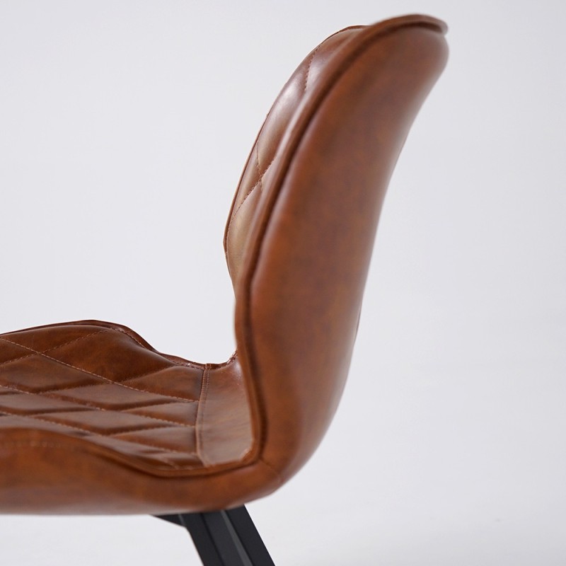 Chaise de salle à manger en cuir synthétique marron et pieds en métal noir - Luna
