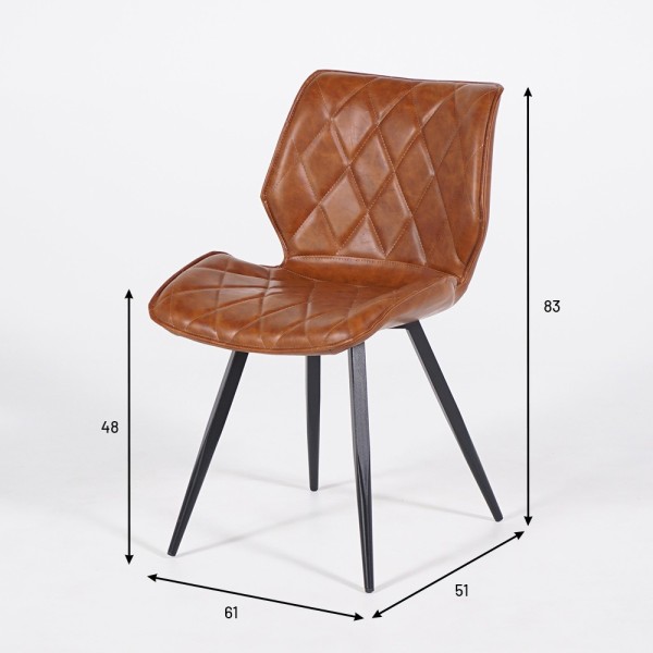 Chaise de salle à manger en cuir synthétique marron et pieds en métal noir - Luna