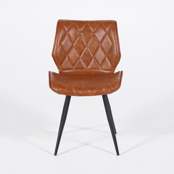 Chaise de salle à manger en cuir synthétique marron et pieds en métal noir - Luna