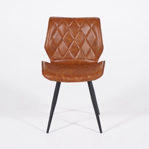 Chaise de salle à manger en cuir marron et pieds en métal noir - Luna
