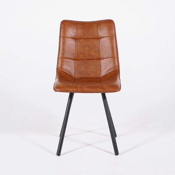 Chaise de salle à manger en cuir synthétique marron et pieds en métal noir - Velvia