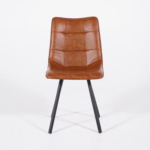 Chaise de salle à manger en cuir marron et pieds en métal noir - Velvia