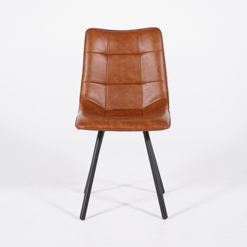 Chaise de salle à manger en cuir synthétique marron et pieds en métal noir - Velvia