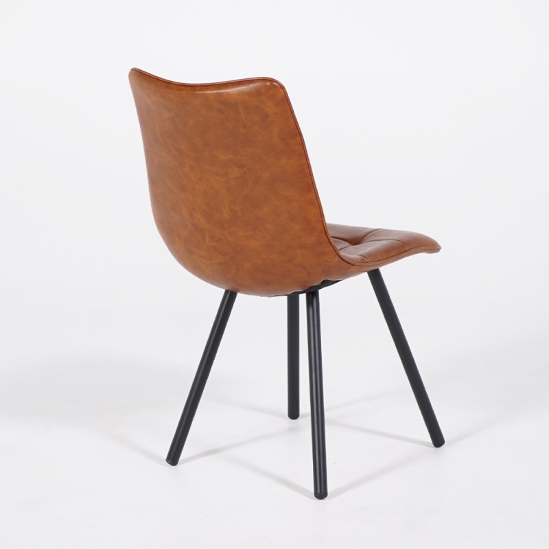 Chaise de salle à manger en cuir synthétique marron et pieds en métal noir - Velvia