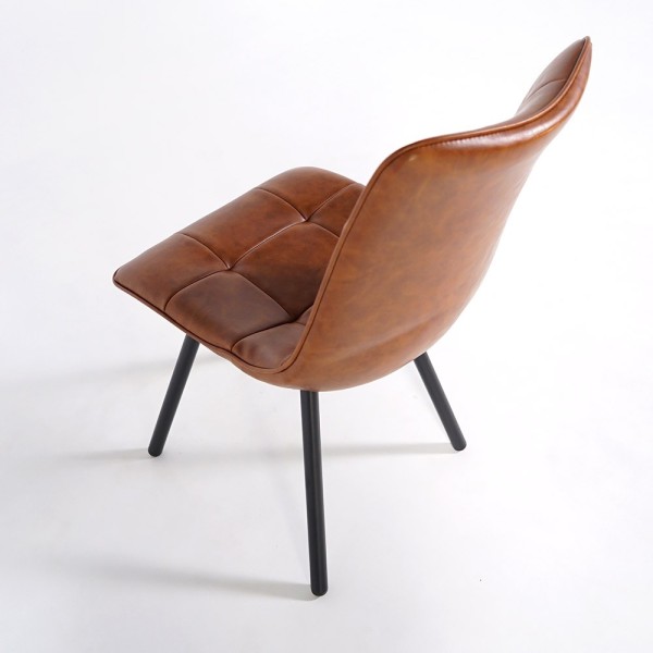 Chaise de salle à manger en cuir synthétique marron et pieds en métal noir - Velvia