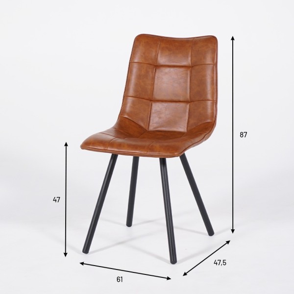 Chaise de salle à manger en cuir synthétique marron et pieds en métal noir - Velvia