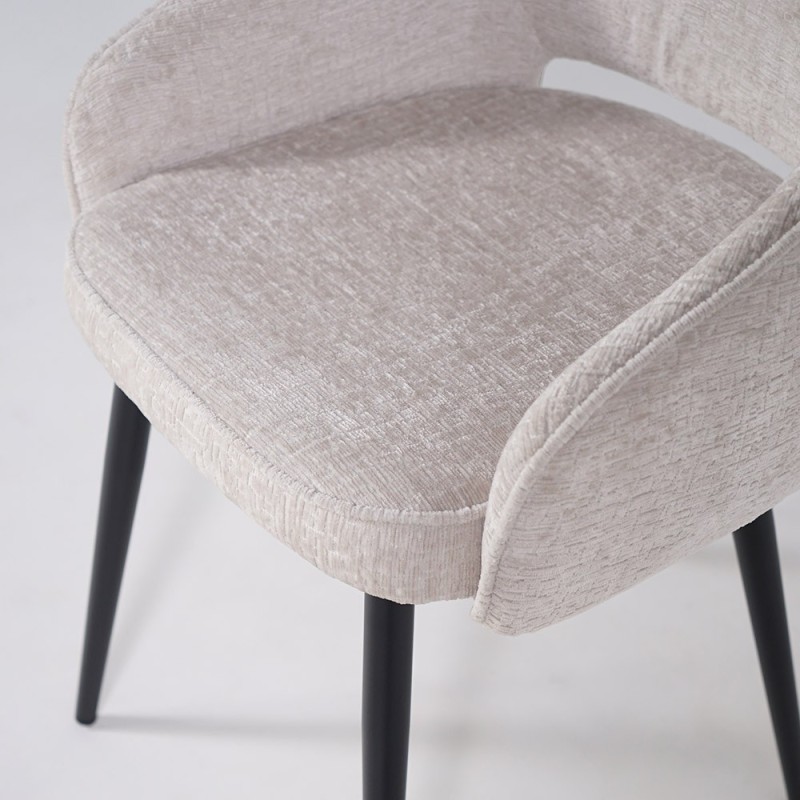 Chaise de salle à manger en velours gris clair et pieds en métal noir - Oslo Velvet