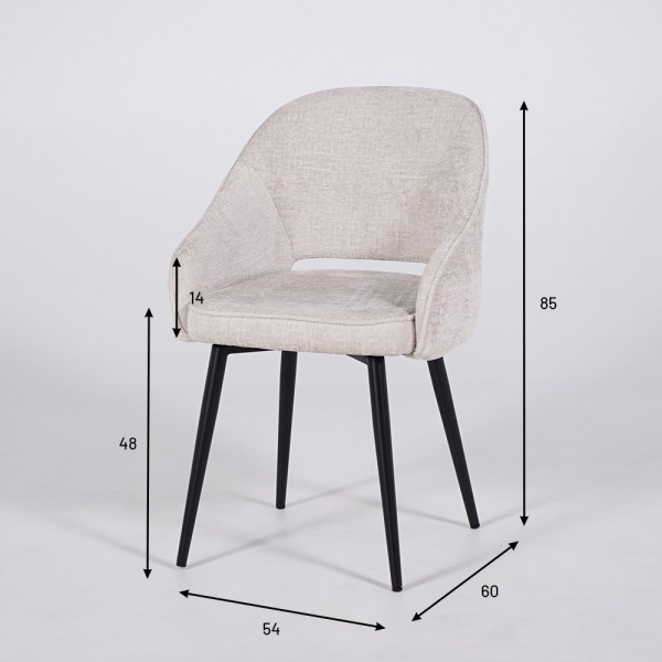 Chaise de salle à manger en velours gris clair et pieds en métal noir - Oslo Velvet