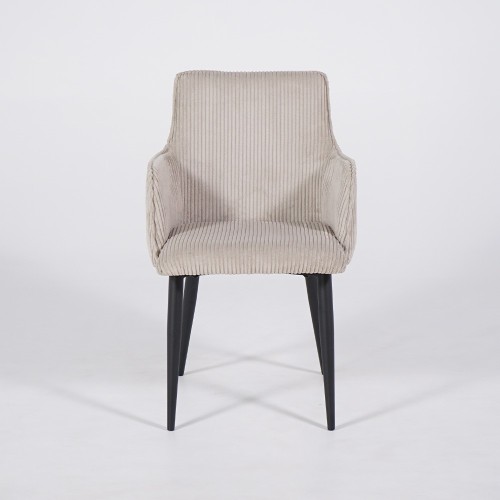 Chaise de salle à manger en velours beige et pieds en métal noir - Noa