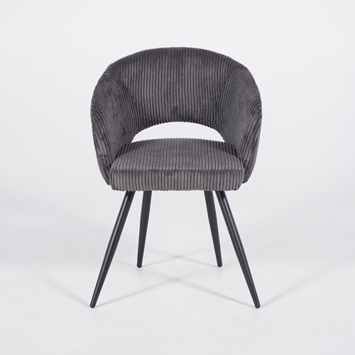 Chaise de salle à manger en velours gris et pieds en métal noir - Maple