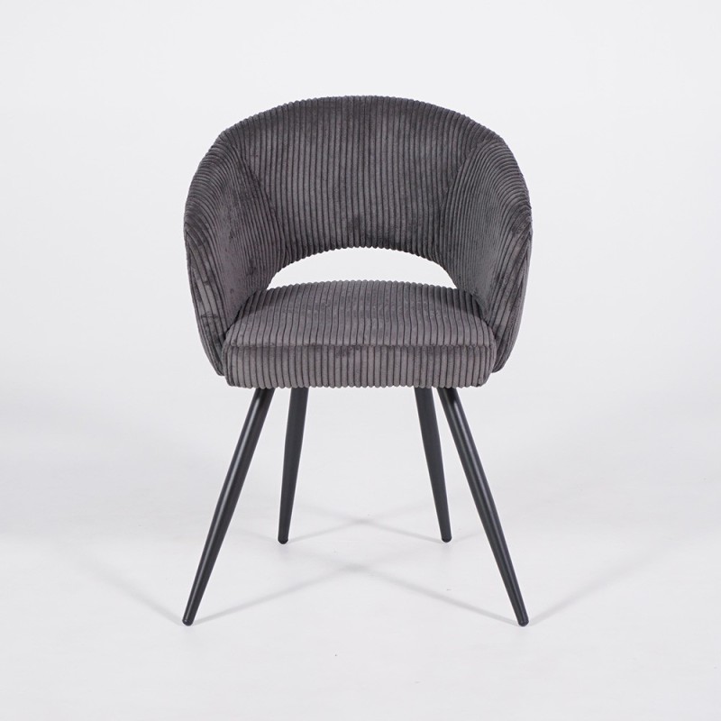 Chaise de salle à manger en velours gris et pieds en métal noir - Maple