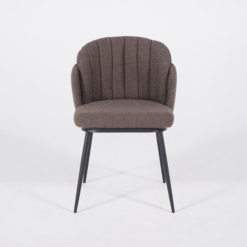 Chaise de salle à manger en velours gris et pieds en métal noir - Sierra