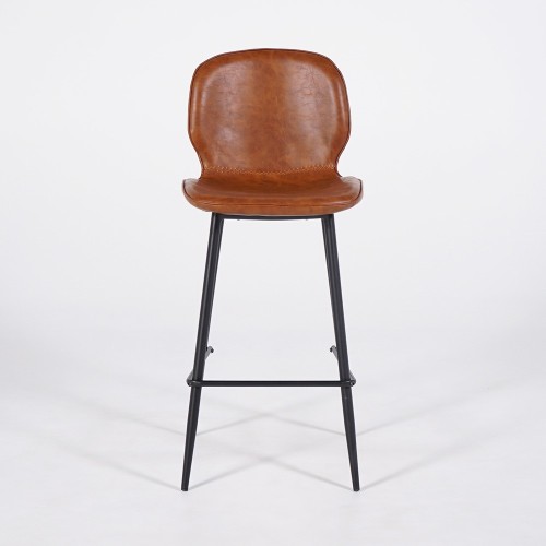 Chaise de bar en cuir cognac - Lane