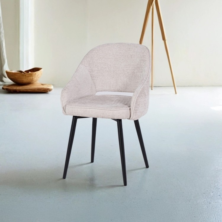 Chaise de salle à manger en velours gris clair et pieds en métal noir - Oslo Velvet