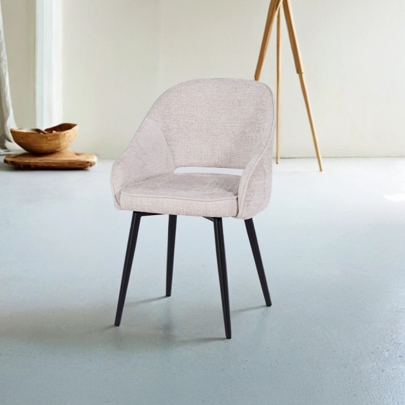 Chaise de salle à manger en velours gris clair et pieds en métal noir - Oslo Velvet