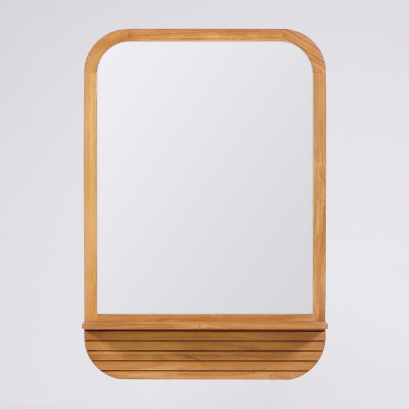 Miroir rectangulaire avec tablette en teck massif - Kama