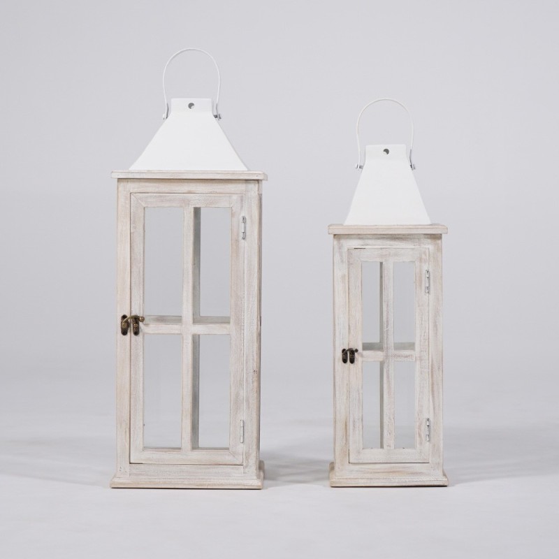 Lot de 2 lanternes en bois et métal - Cottage