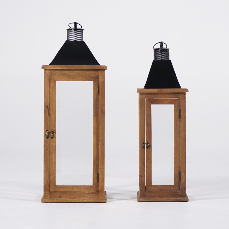 Lot de 2 lanternes en bois et métal - Hudson