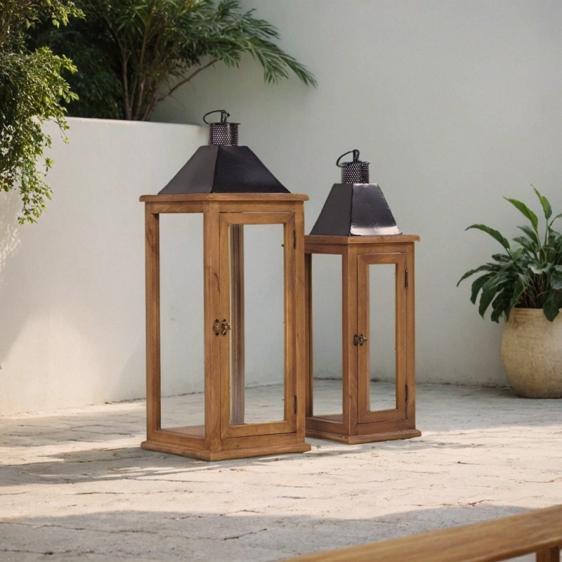 Lot de 2 lanternes en bois et métal - Hudson