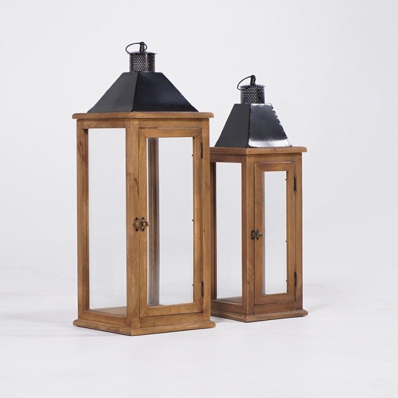 Lot de 2 lanternes en bois et métal - Hudson