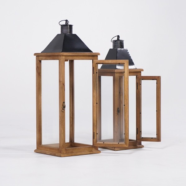 Lot de 2 lanternes en bois et métal - Hudson