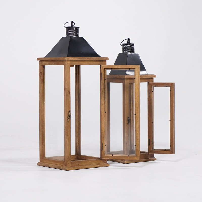 Lot de 2 lanternes en bois et métal - Hudson