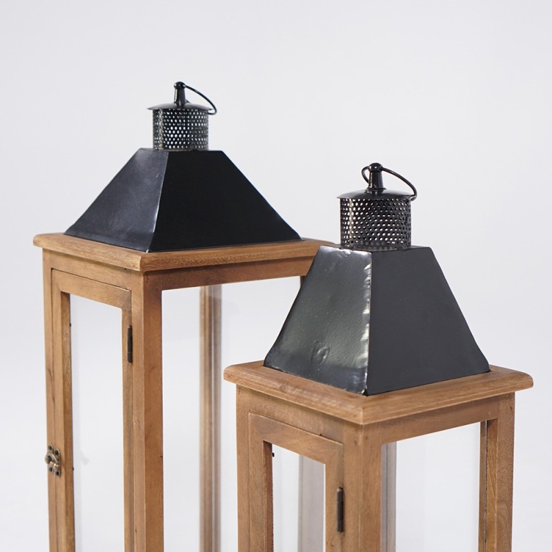 Lot de 2 lanternes en bois et métal - Hudson