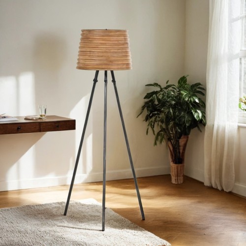 Lampe sur pied en bois naturel - Nomade
