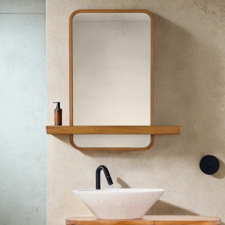 Miroir avec tablette intégree en teck massif - Leela