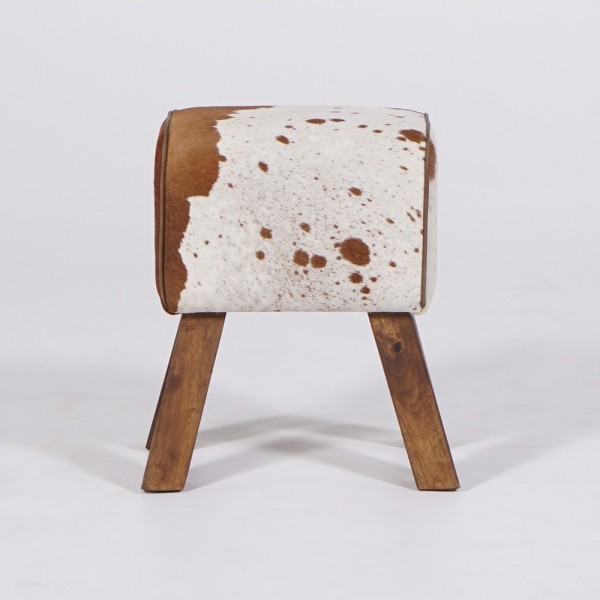 Petit banc cheval d'arçon en peau de peau vache - Ranch