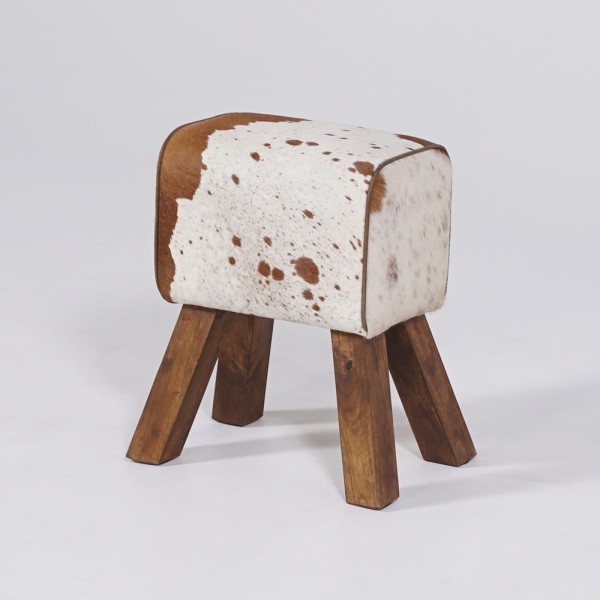 Petit banc cheval d'arçon en peau de peau vache - Ranch