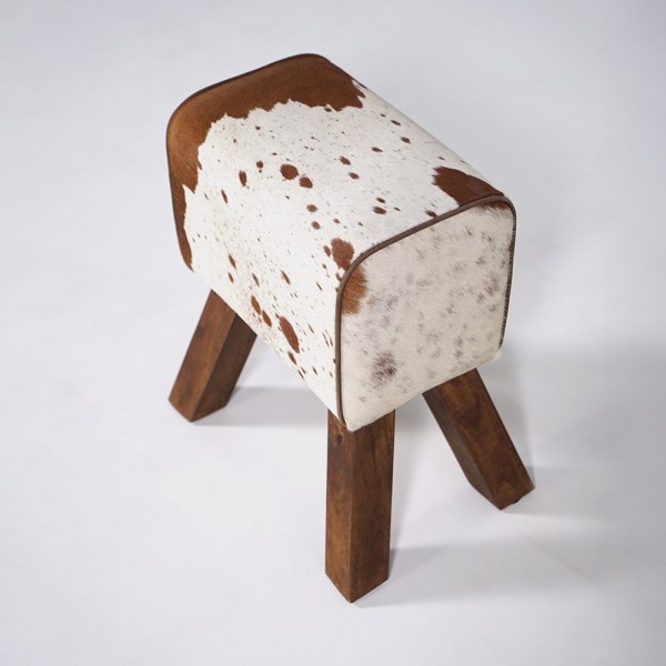 Petit banc cheval d'arçon en peau de peau vache - Ranch