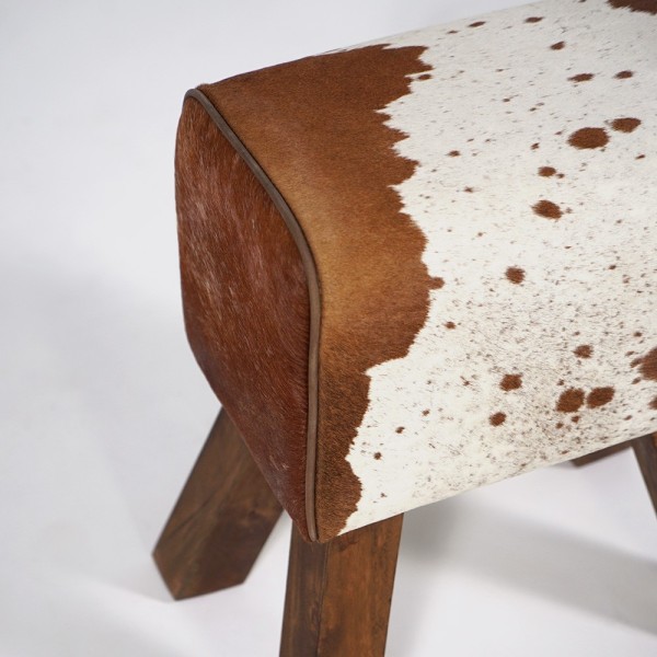 Petit banc cheval d'arçon en peau de peau vache - Ranch
