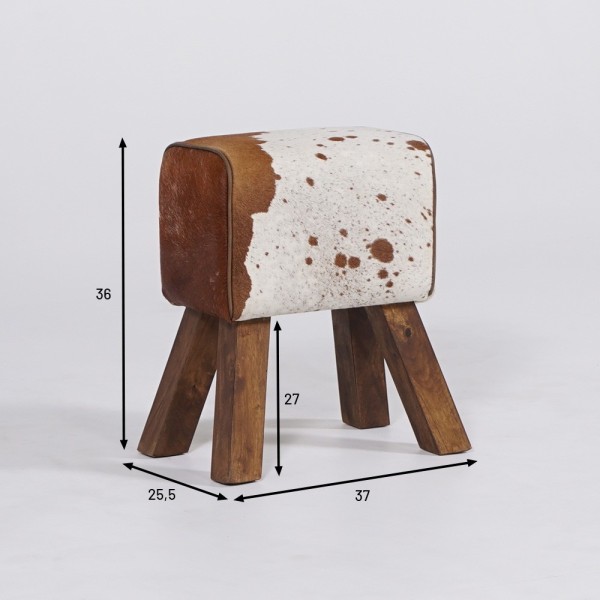 Petit banc cheval d'arçon en peau de peau vache - Ranch