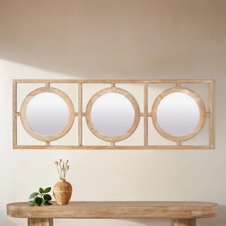 Ensemble rectangulaire 145 x 50 cm de miroirs ronds avec cadre en bois - Ellipse