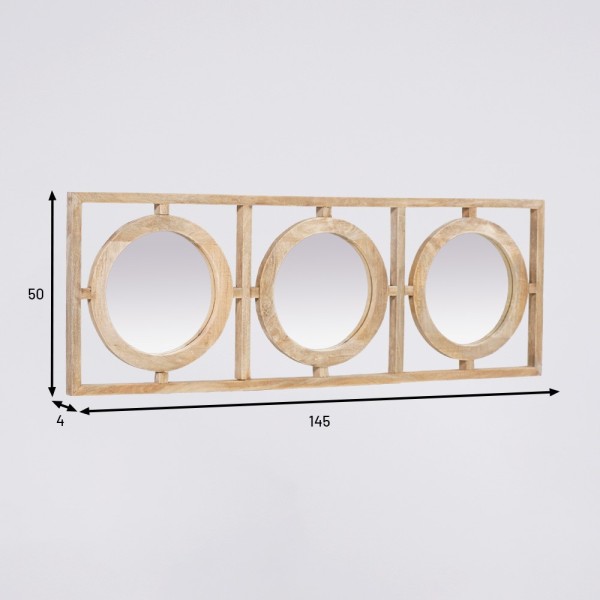 Ensemble rectangulaire 145 x 50 cm de miroirs ronds avec cadre en bois - Ellipse