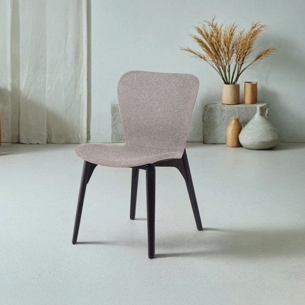 Chaise de salle à manger en tissu bouclé beige et pieds en frêne noir - Paragon