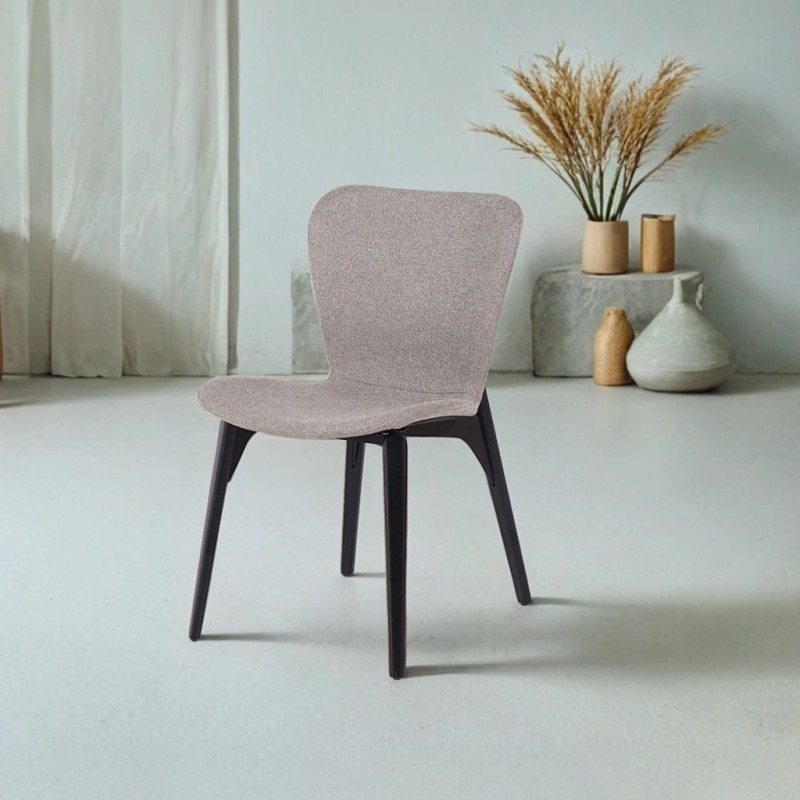 Chaise de salle à manger en tissu bouclé beige et pieds en frêne noir - Paragon