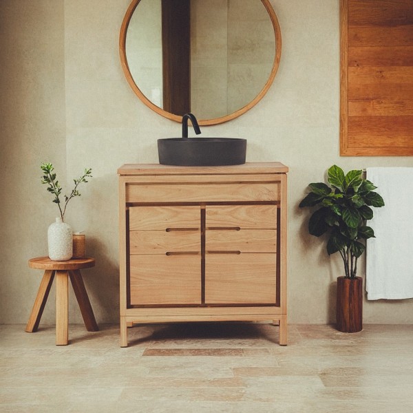 Meuble sous vasque en bois massif 80 cm - Ashwini