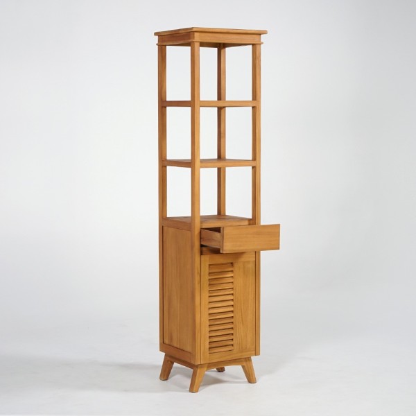 Colonne de rangement de salle de bain en bois de teck massif - Mira