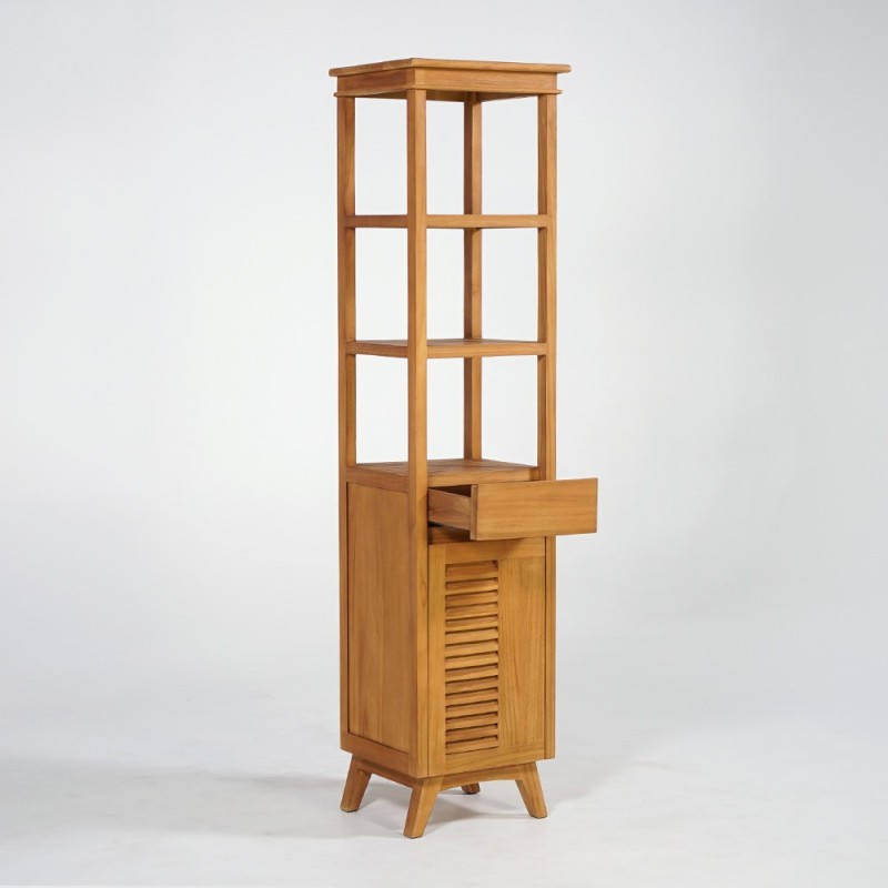 Colonne de rangement de salle de bain en bois de teck massif - Mira